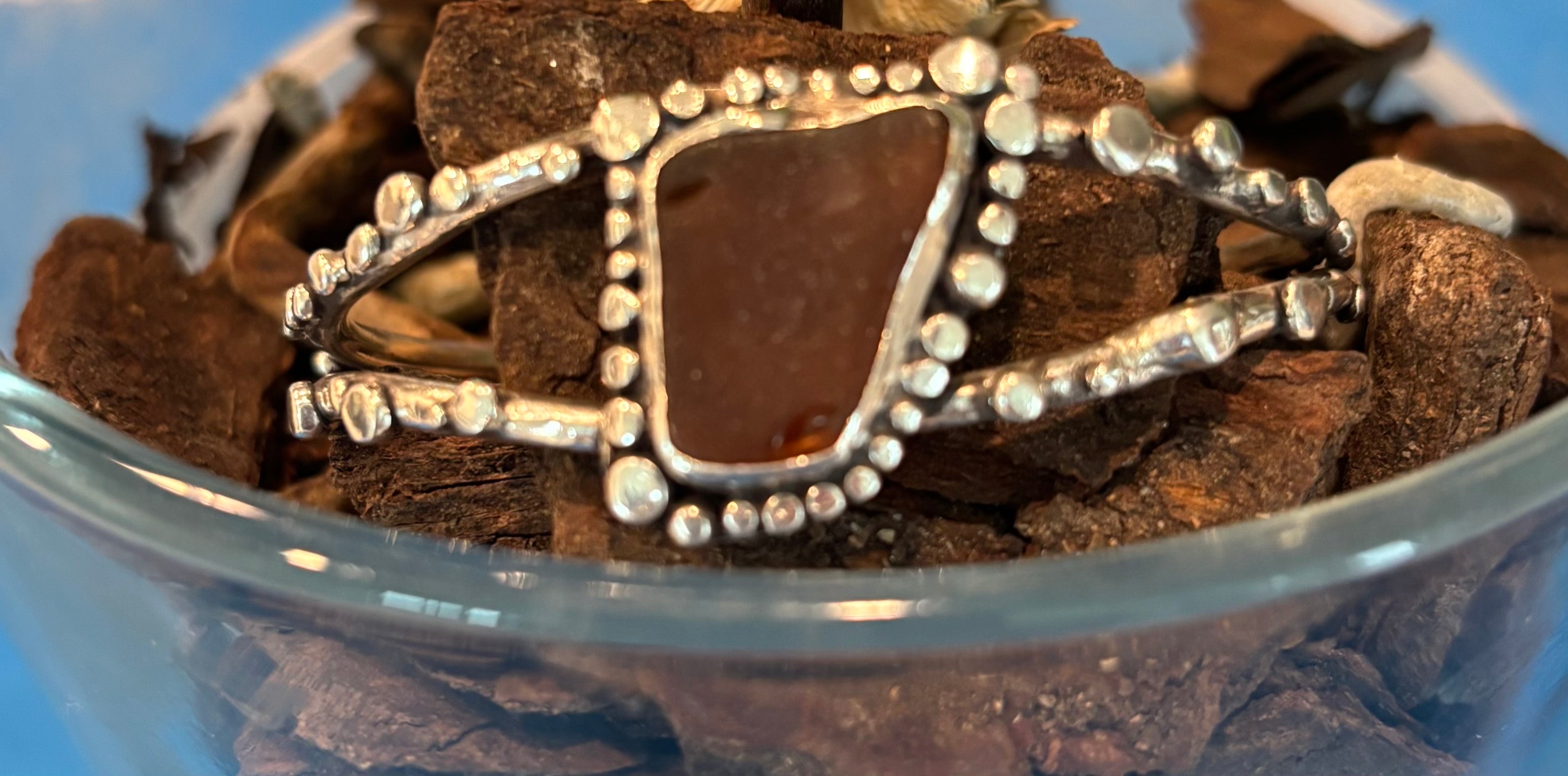 Sterling Silver Cuff/Bracelet with Brown Sea Glass.