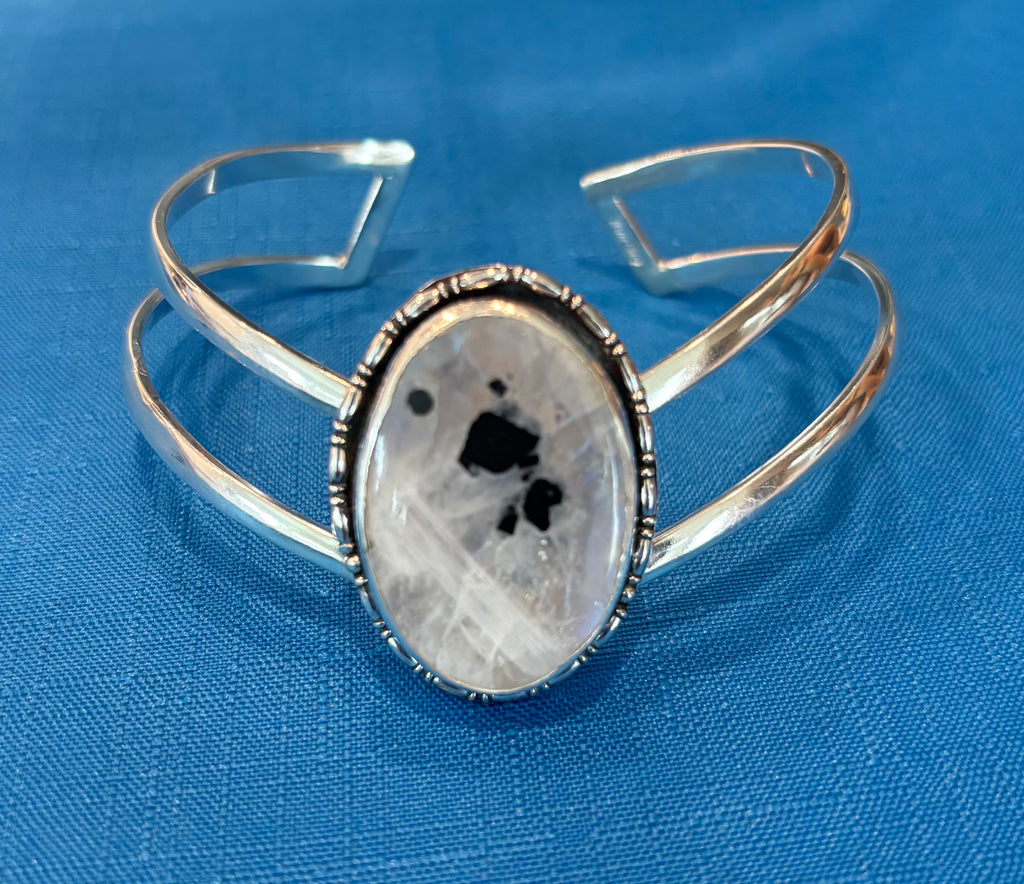 Bracelet/Cuff Sterling Silver and Moonstone Fluorite