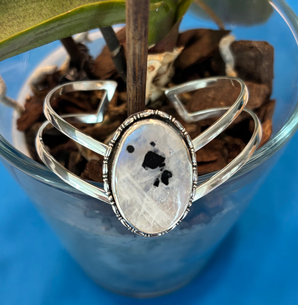 Bracelet/Cuff Sterling Silver and Moonstone Fluorite