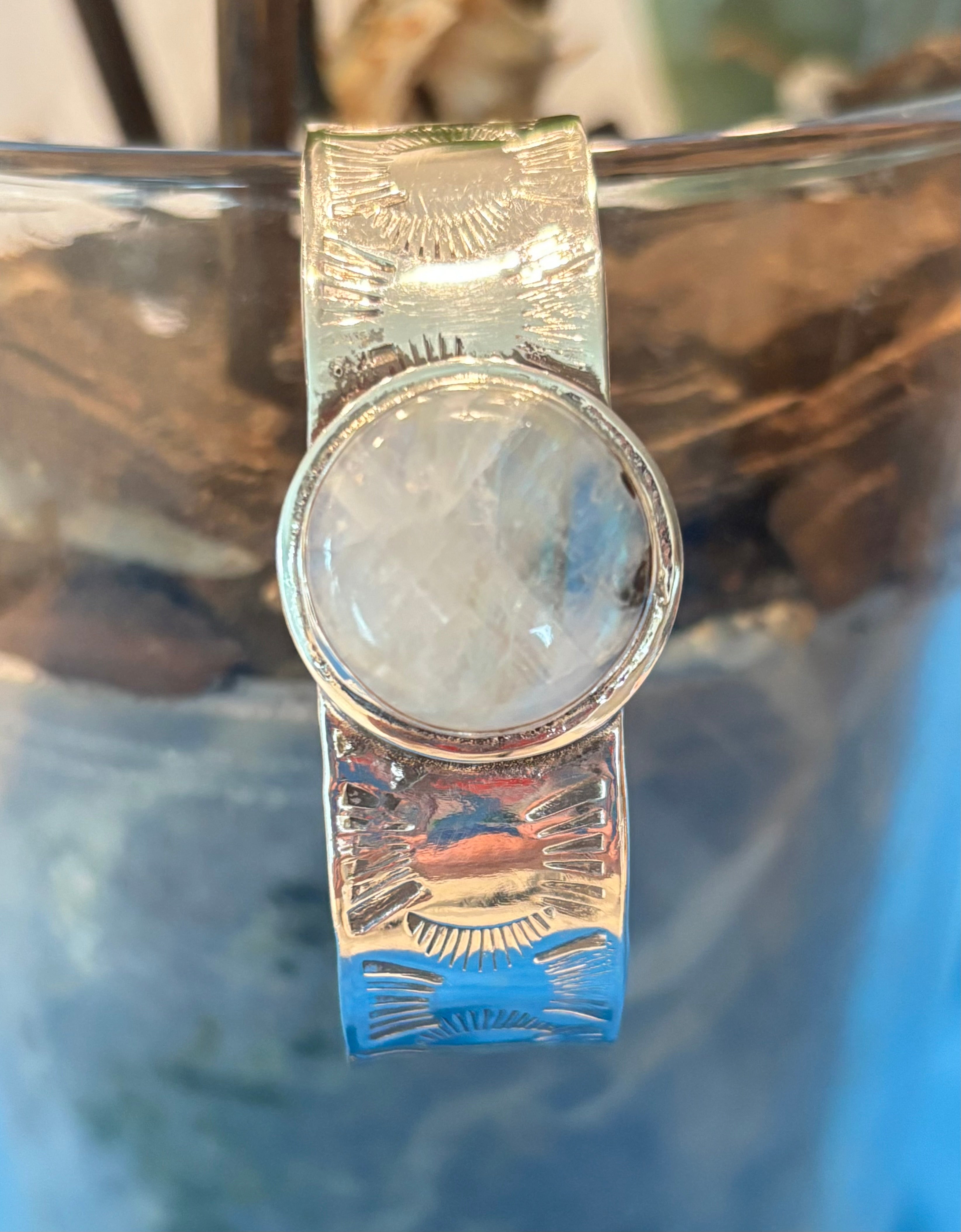 Sterling Silver Cuff/Bracelet/Moonstone Fluorite