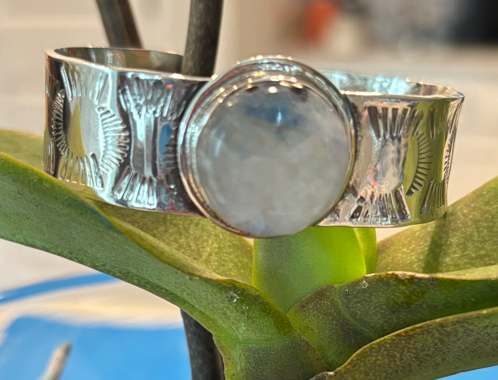 Sterling Silver Cuff/Bracelet/Moonstone Fluorite