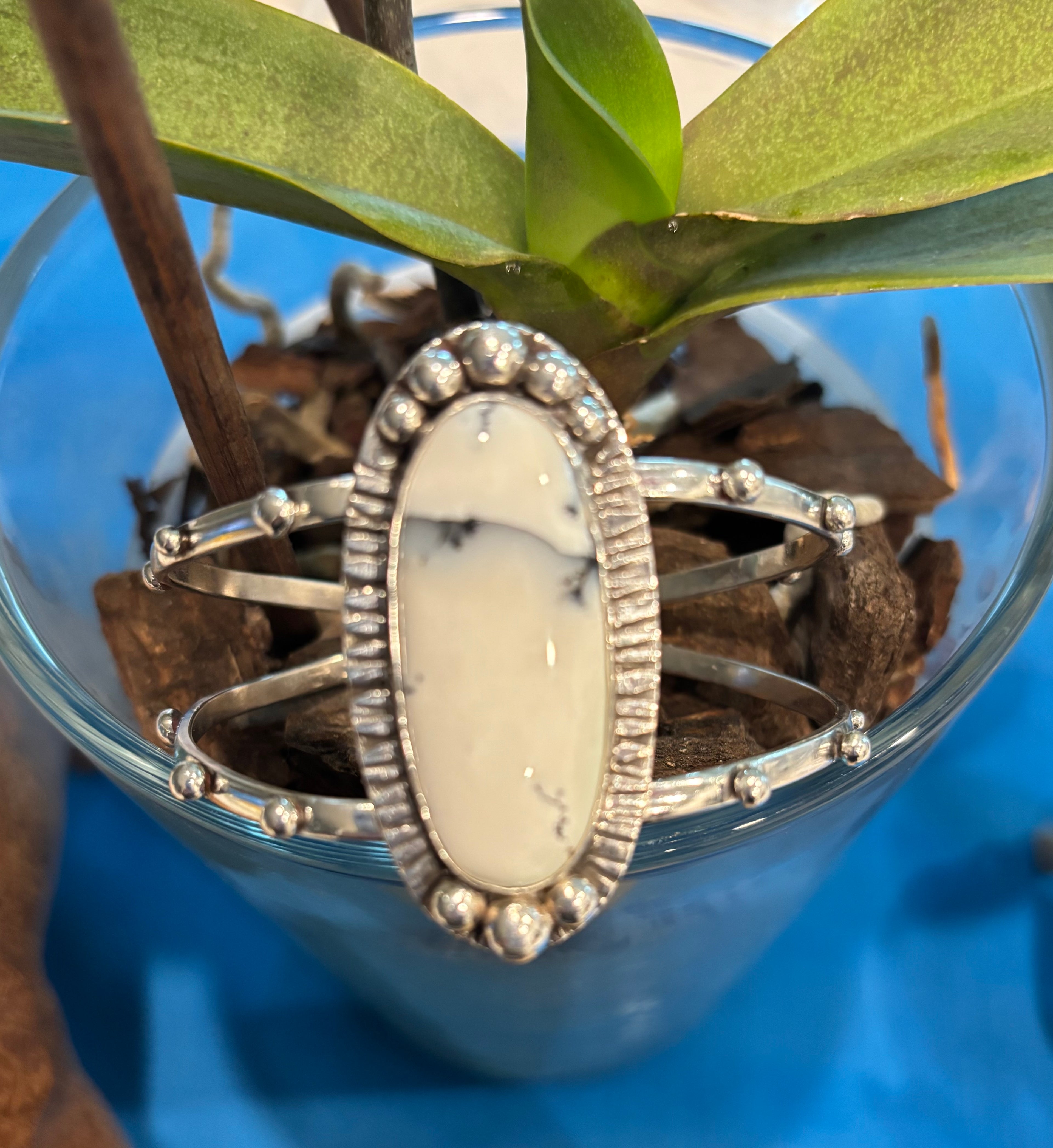 Sterling Silver & Howlite Bracelet/Cuff