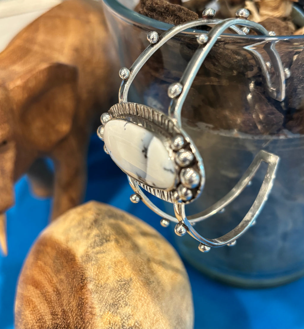 Sterling Silver & Howlite Bracelet/Cuff