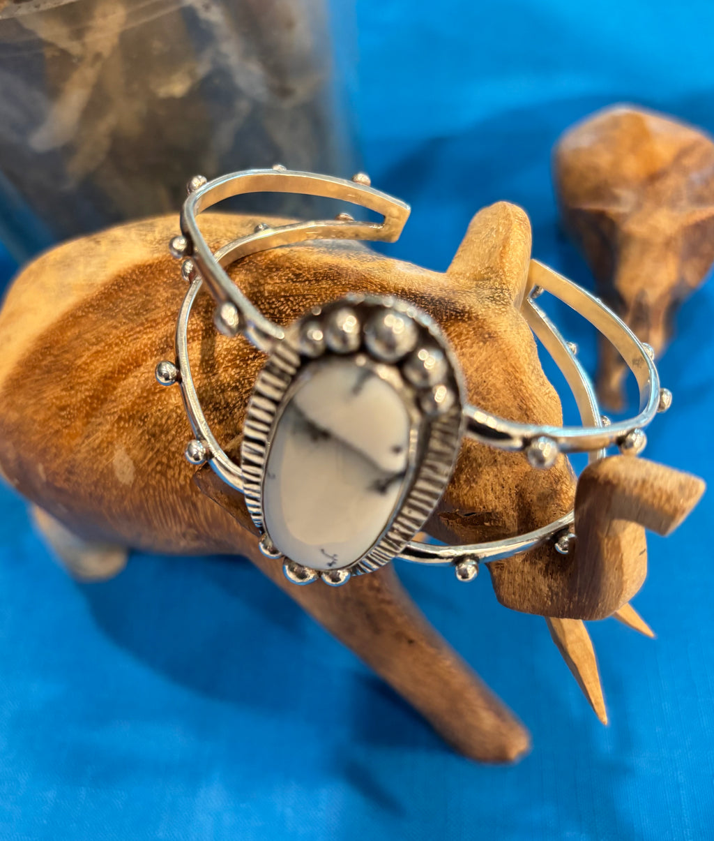 Sterling Silver & Howlite Bracelet/Cuff