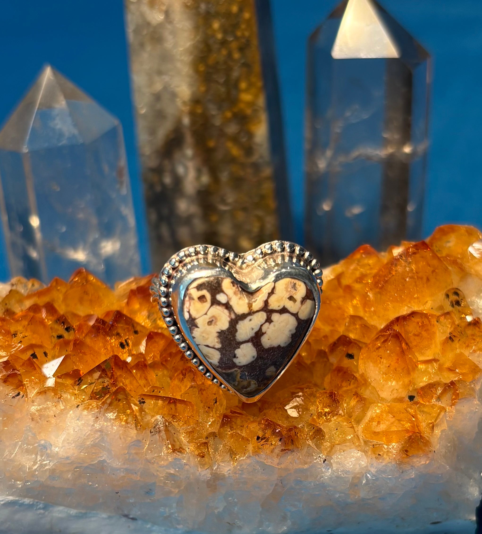 Sterling Silver & Mountain Jasper Agate Heart Ring