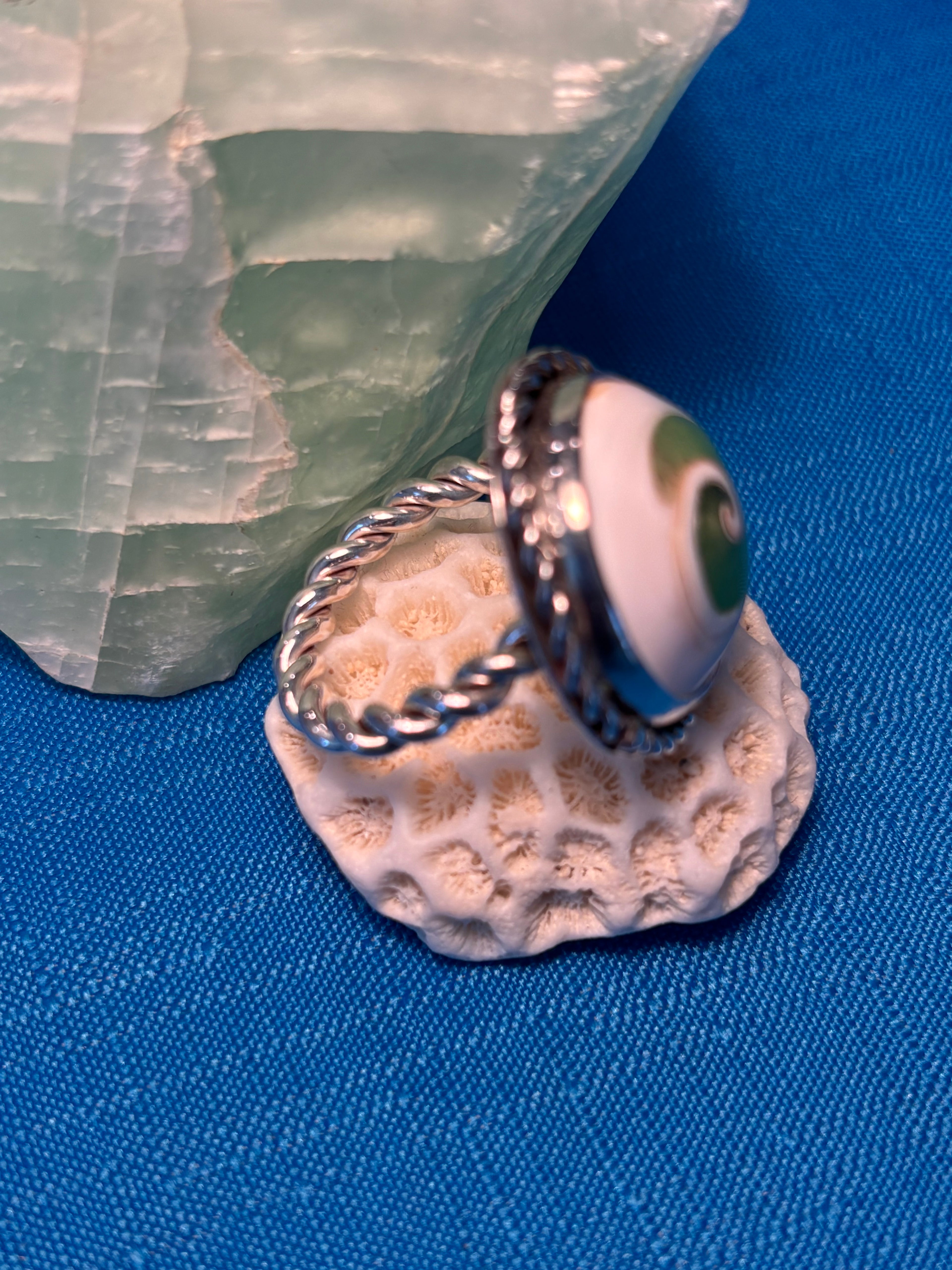 Sterling Silver & Swirl Glass Ring