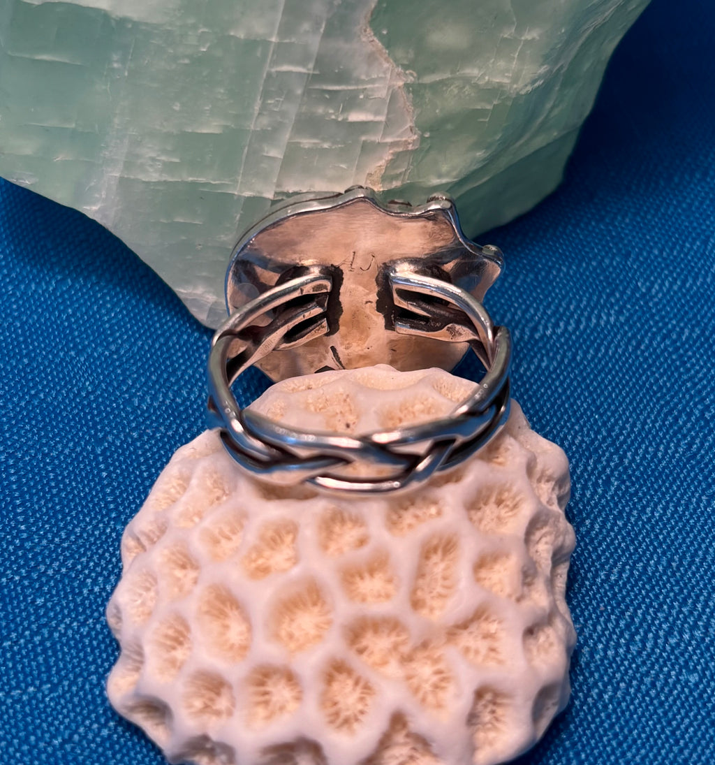 Sterling Silver & Dark Green Sea Glass Ring.