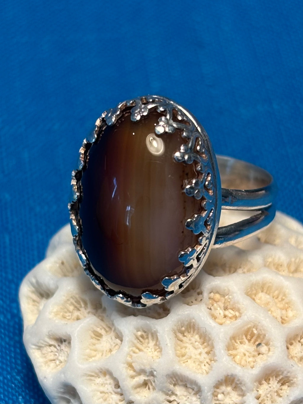 STERLING SILVER & TIGER EYE RING
