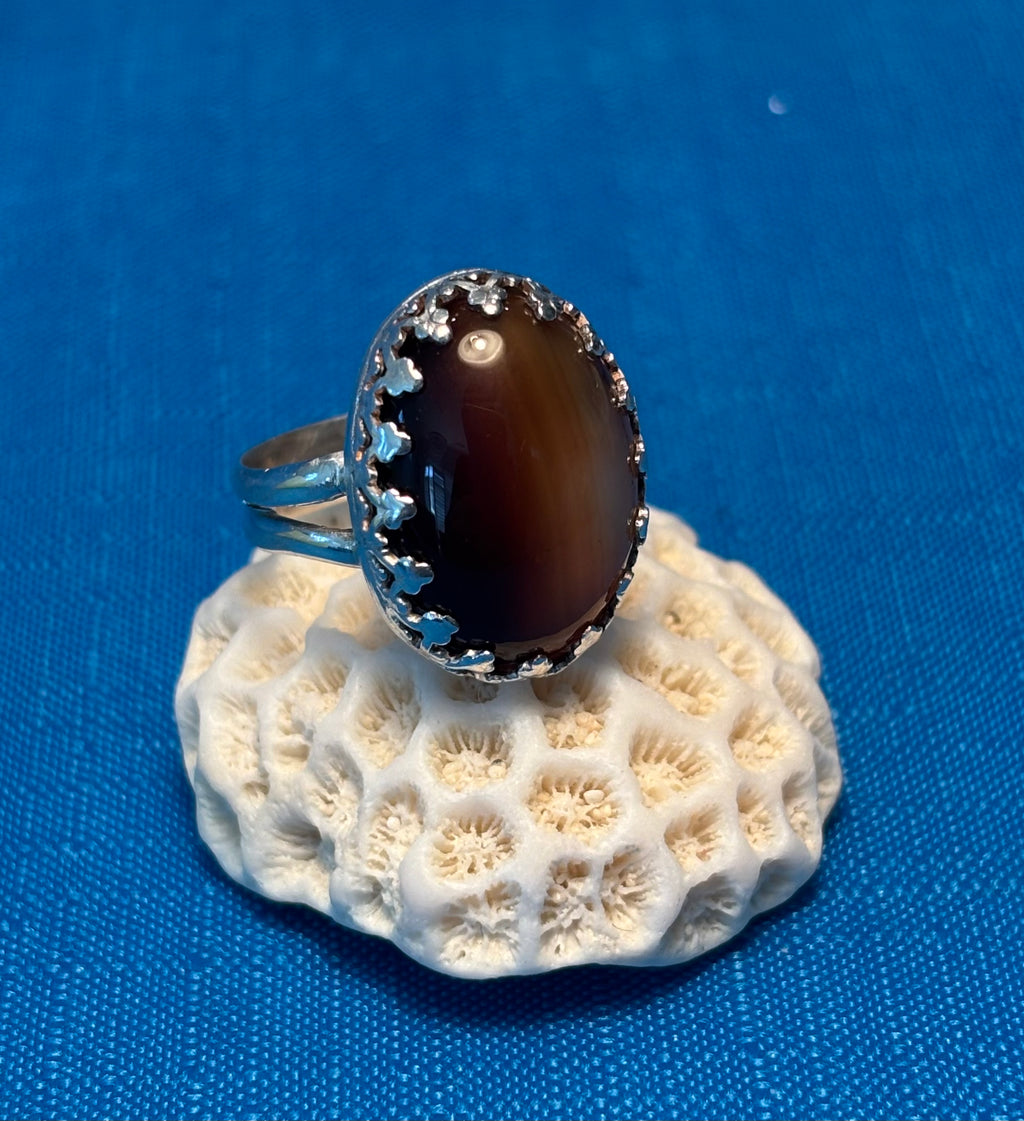 STERLING SILVER & TIGER EYE RING
