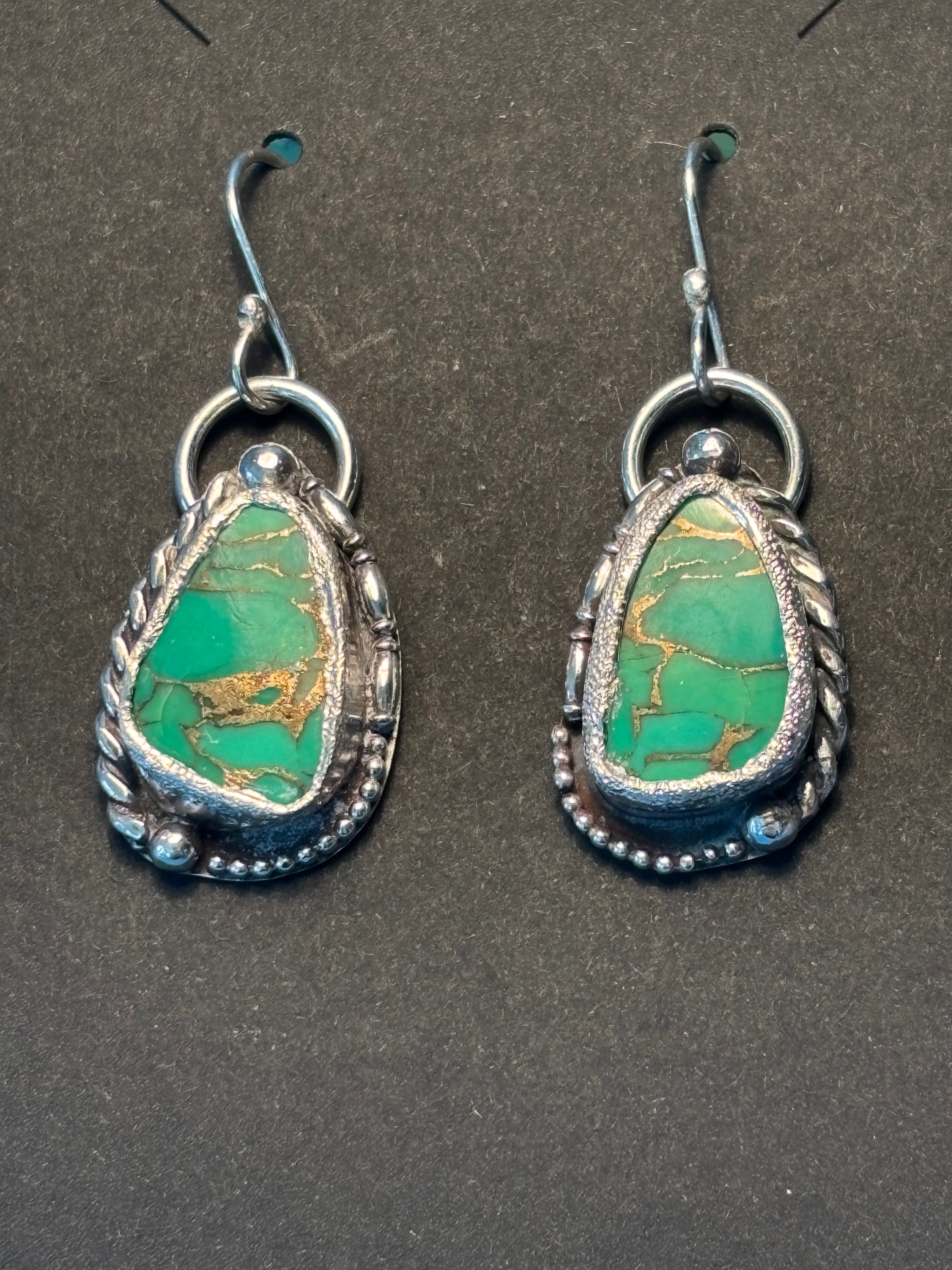 Sterling Silver & Green Mohave Turquoise Earrings