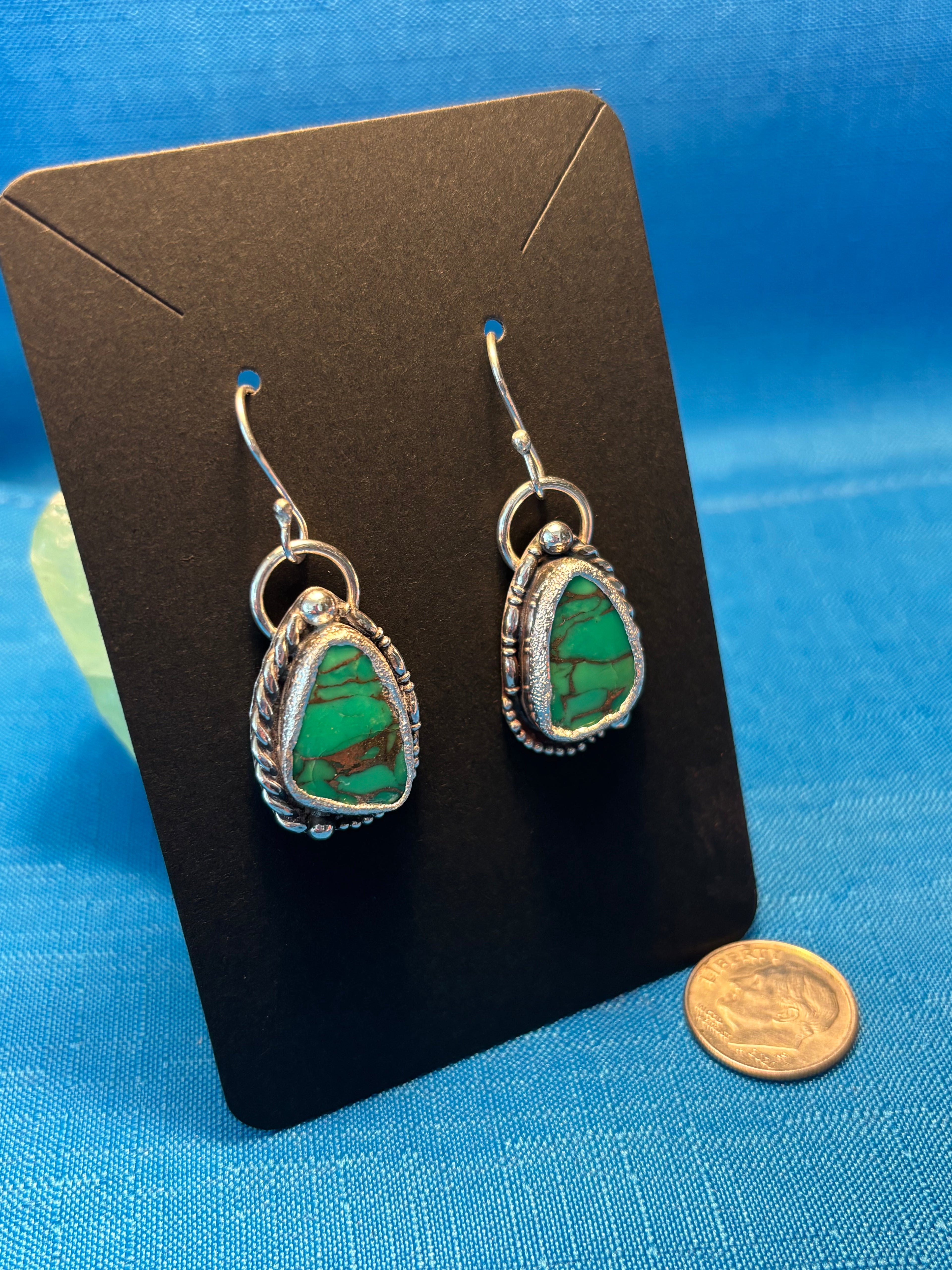 Sterling Silver & Green Mohave Turquoise Earrings