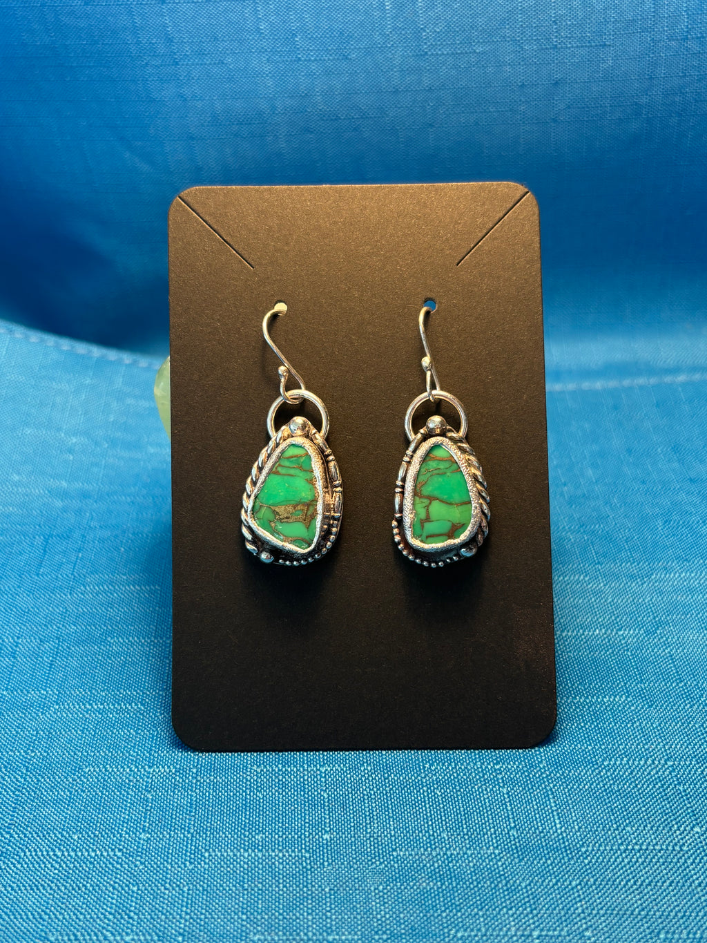Sterling Silver & Green Mohave Turquoise Earrings
