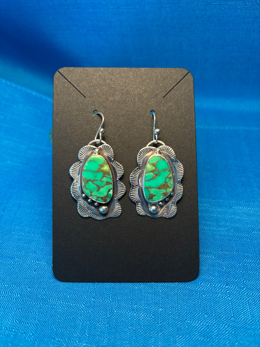 Sterling Silver & Green Mohave Turquoise Earrings