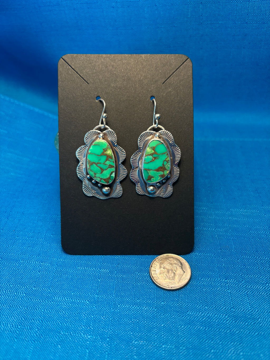 Sterling Silver & Green Mohave Turquoise Earrings