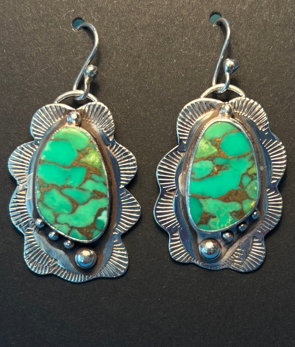 Sterling Silver & Green Mohave Turquoise Earrings