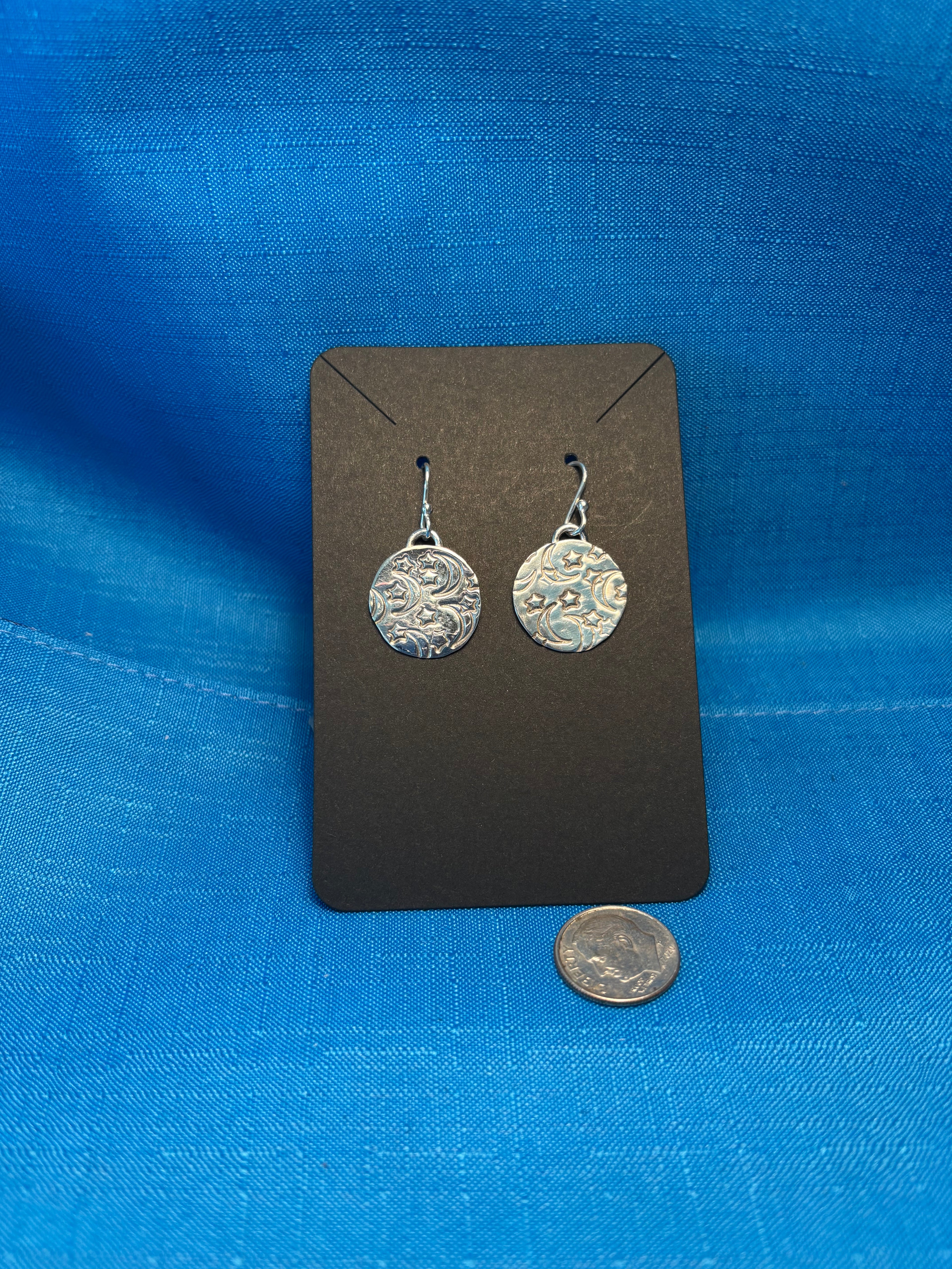 Sterling Silver Stamped Star & Moon Earrings