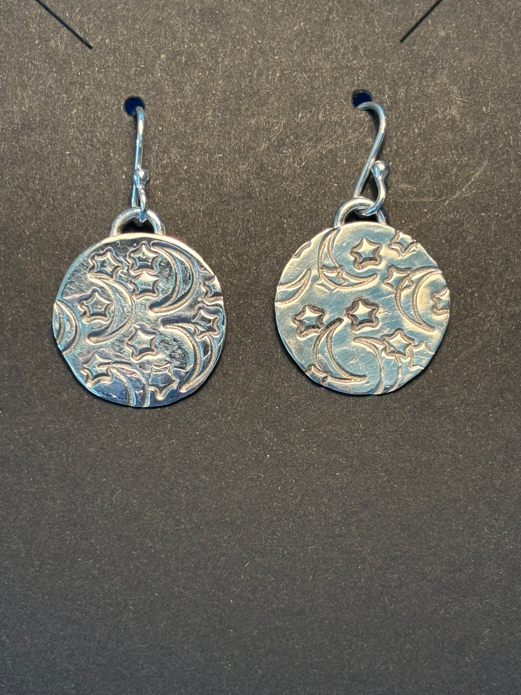Sterling Silver Stamped Star & Moon Earrings