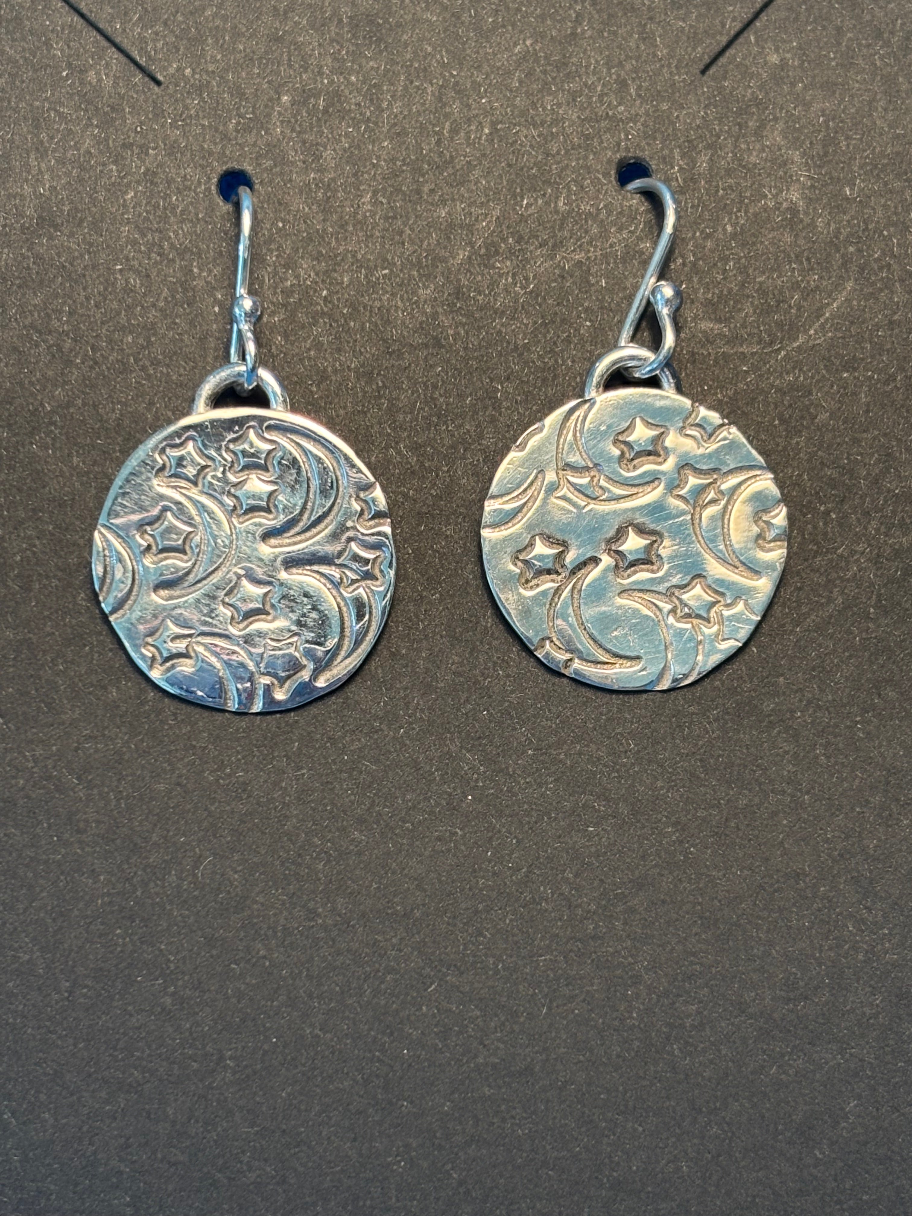 Sterling Silver Stamped Star & Moon Earrings