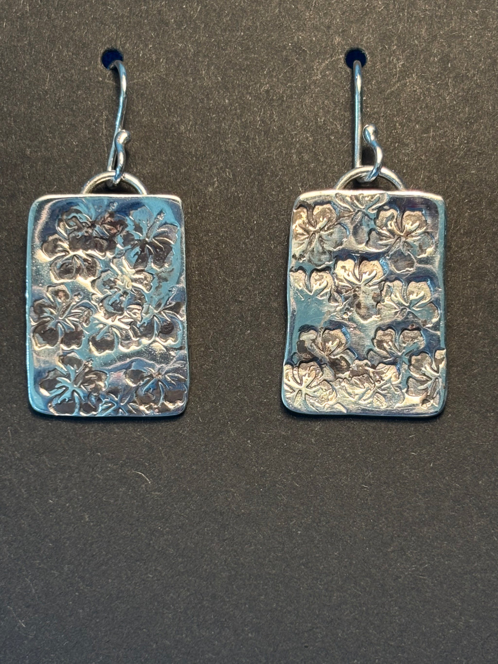 Sterling Silver Hibiscus Stamped Earrings