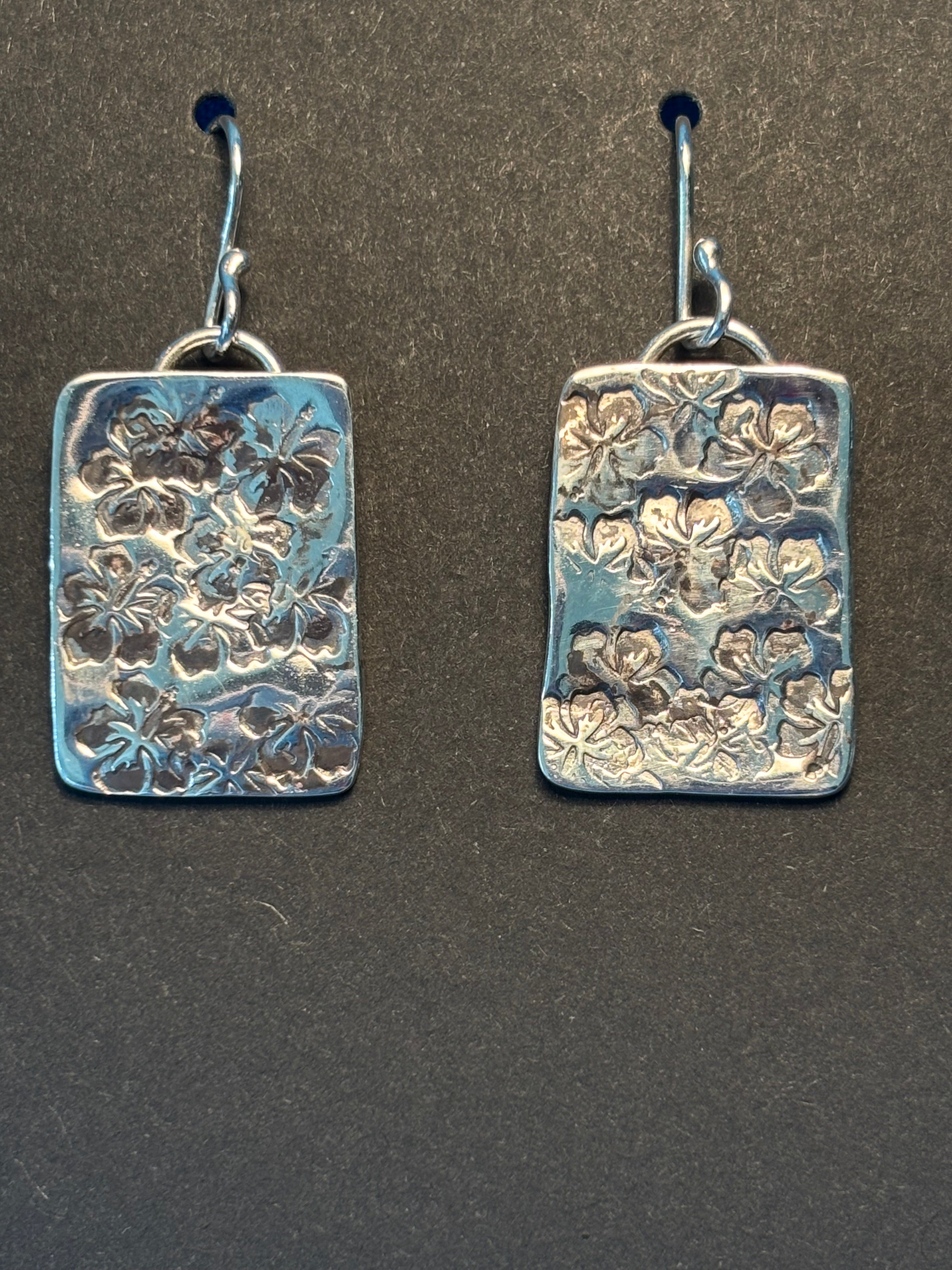 Sterling Silver Hibiscus Stamped Earrings