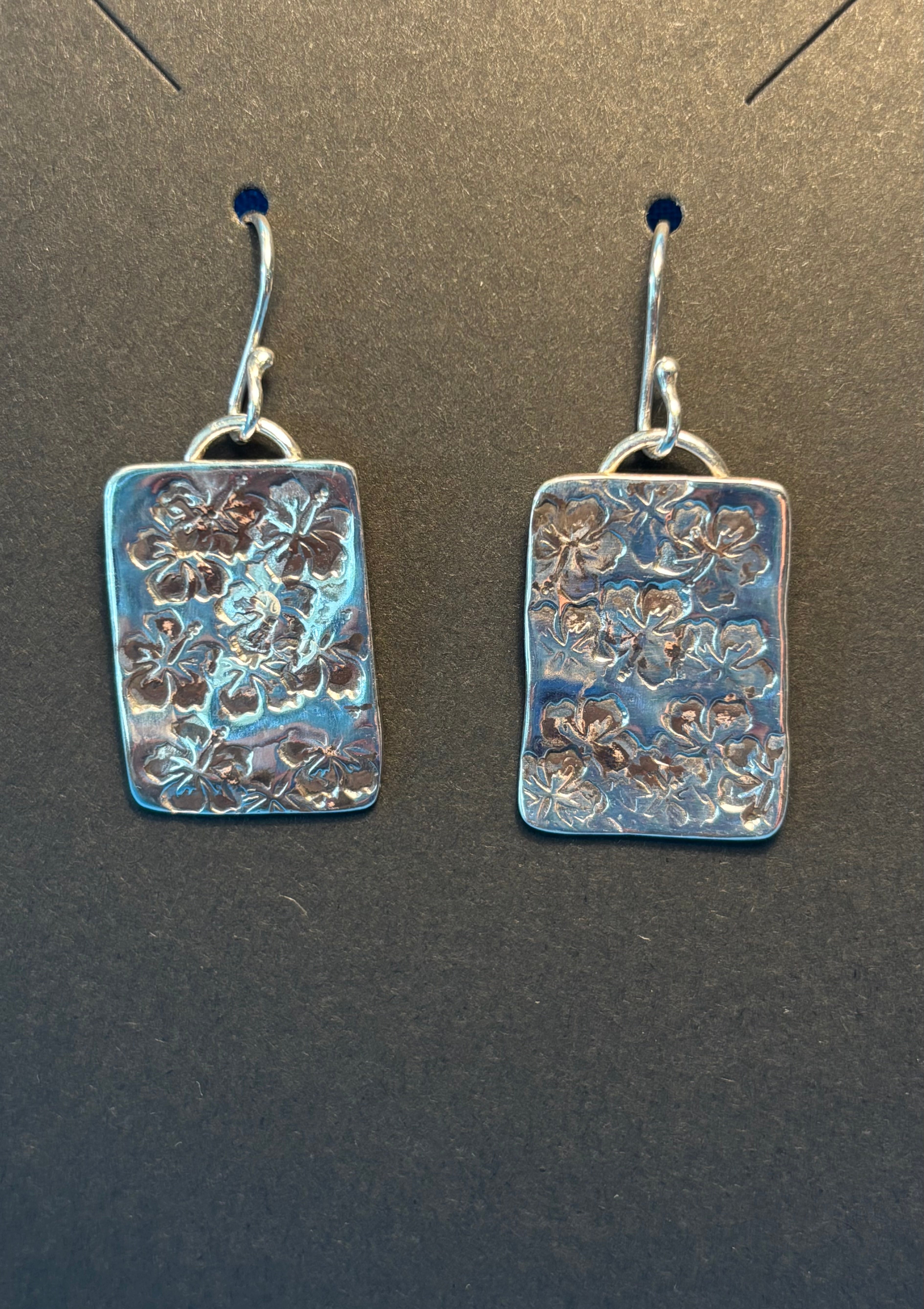 Sterling Silver Hibiscus Stamped Earrings