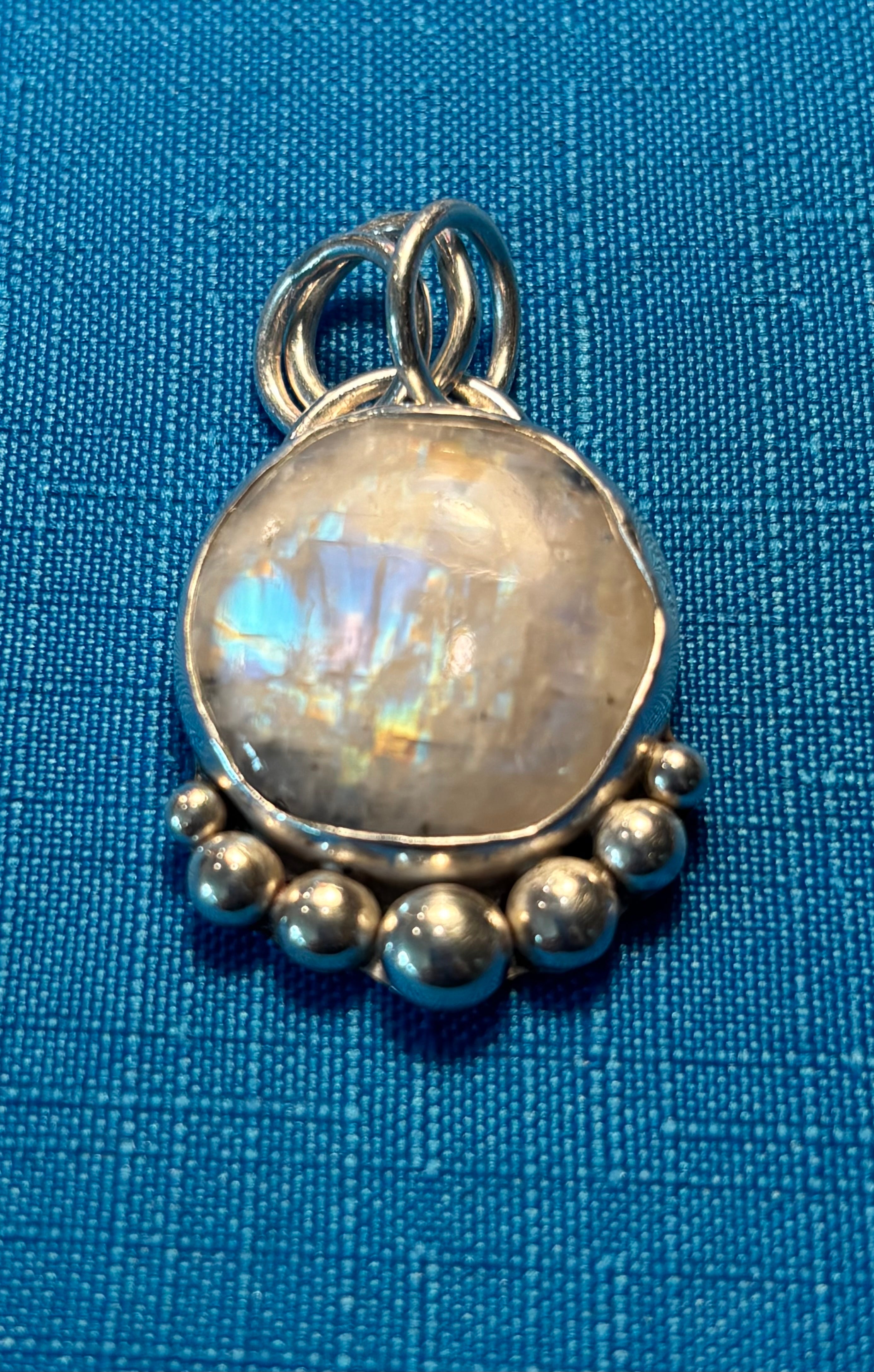 Sterling Silver & Rainbow Moonstone Pendant