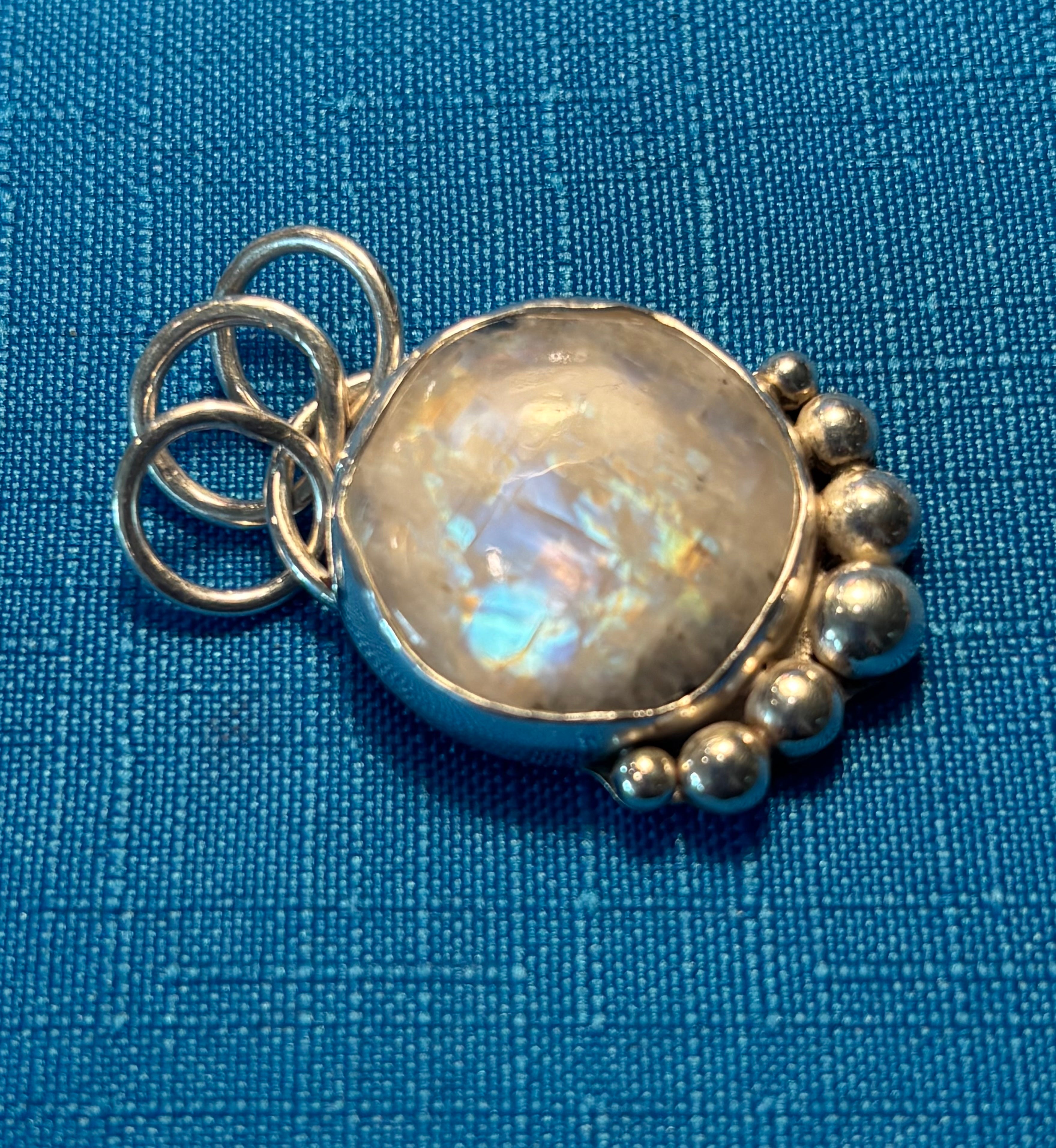 Sterling Silver & Rainbow Moonstone Pendant