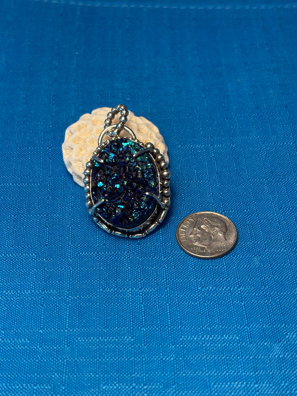 Sterling Silver & Chunky Blue Druzy Pendant