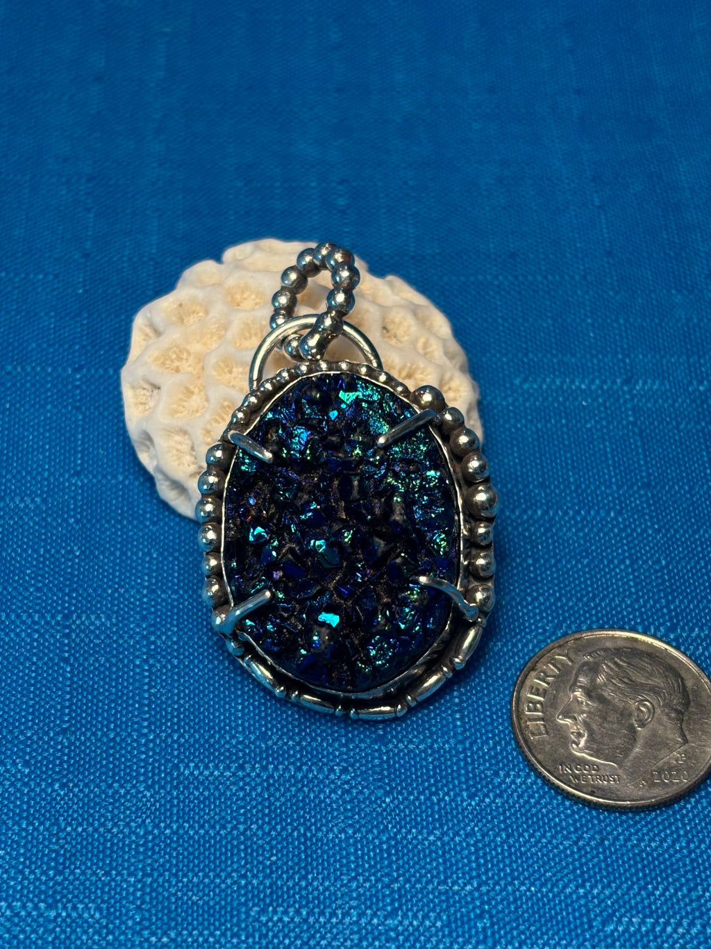 Sterling Silver & Chunky Blue Druzy Pendant