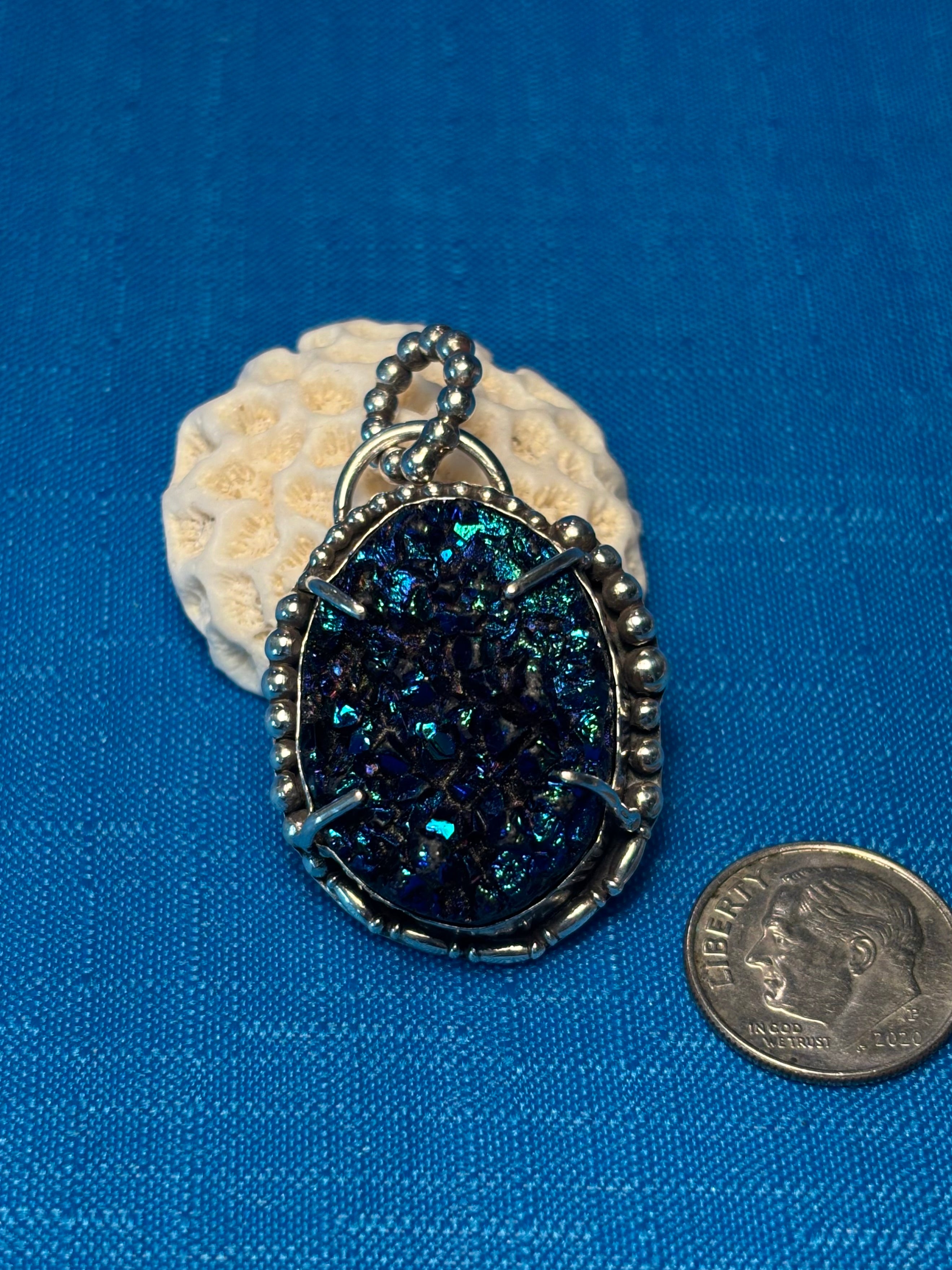 Sterling Silver & Chunky Blue Druzy Pendant