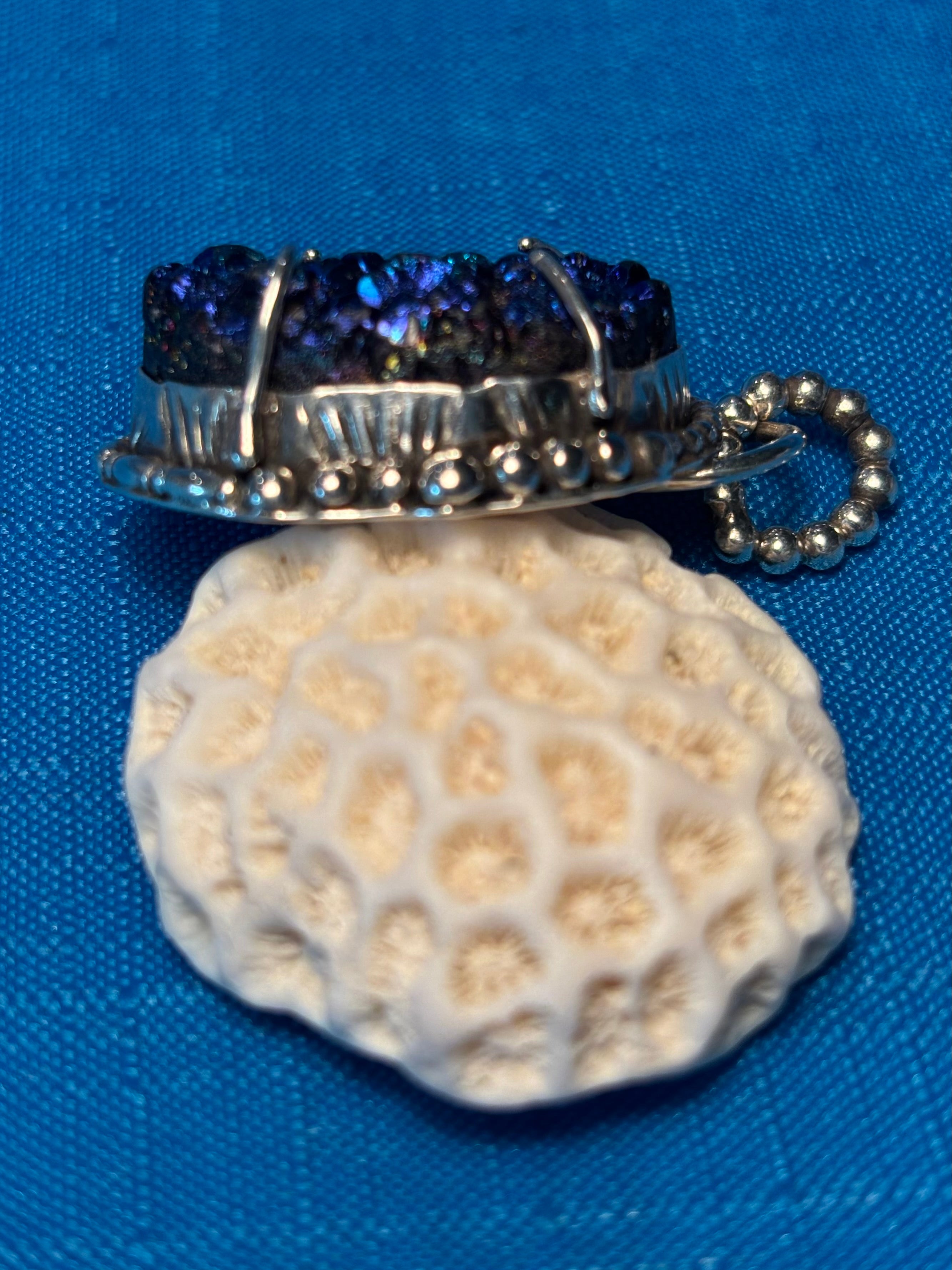 Sterling Silver & Chunky Blue Druzy Pendant